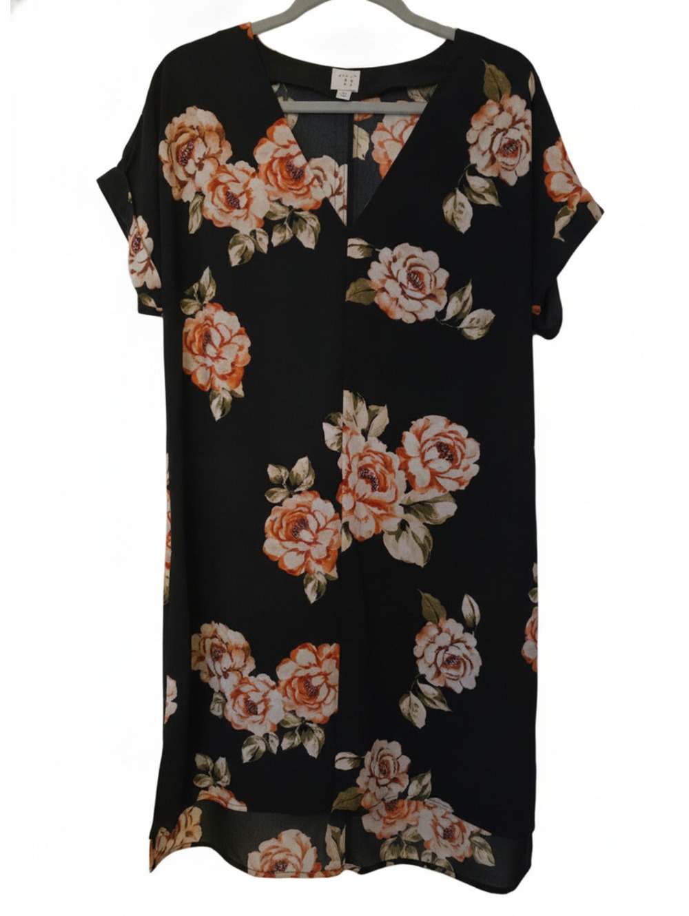 EUC Floral Print Black Dress Large